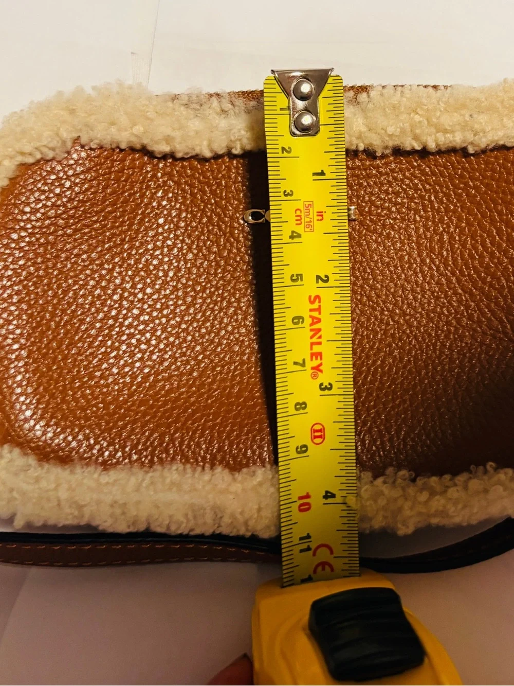 COACH Tan Leather Crossbody with Cream Shearling Trim